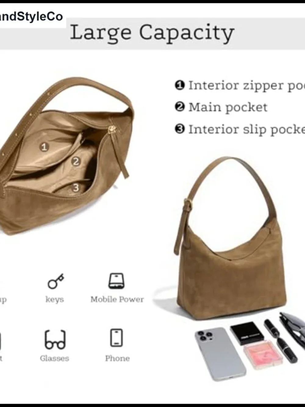 Faux Suede Hobo Bag Women Vintage Shoulder Crossbody Purse Adjustable Strap